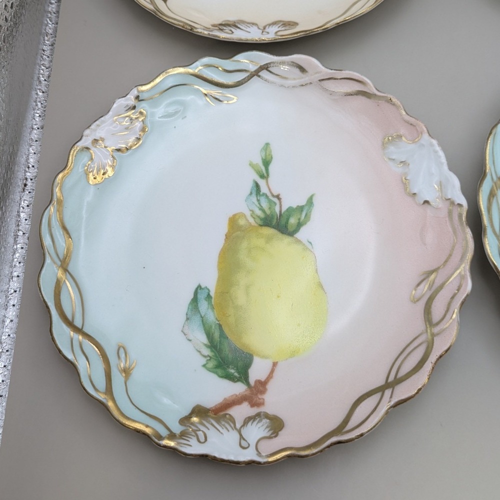 Antique Wheelock Vienna Austria Pomona Fruit Plates Set of 6 Gold Gilt Scalloped - Picture 3 of 13